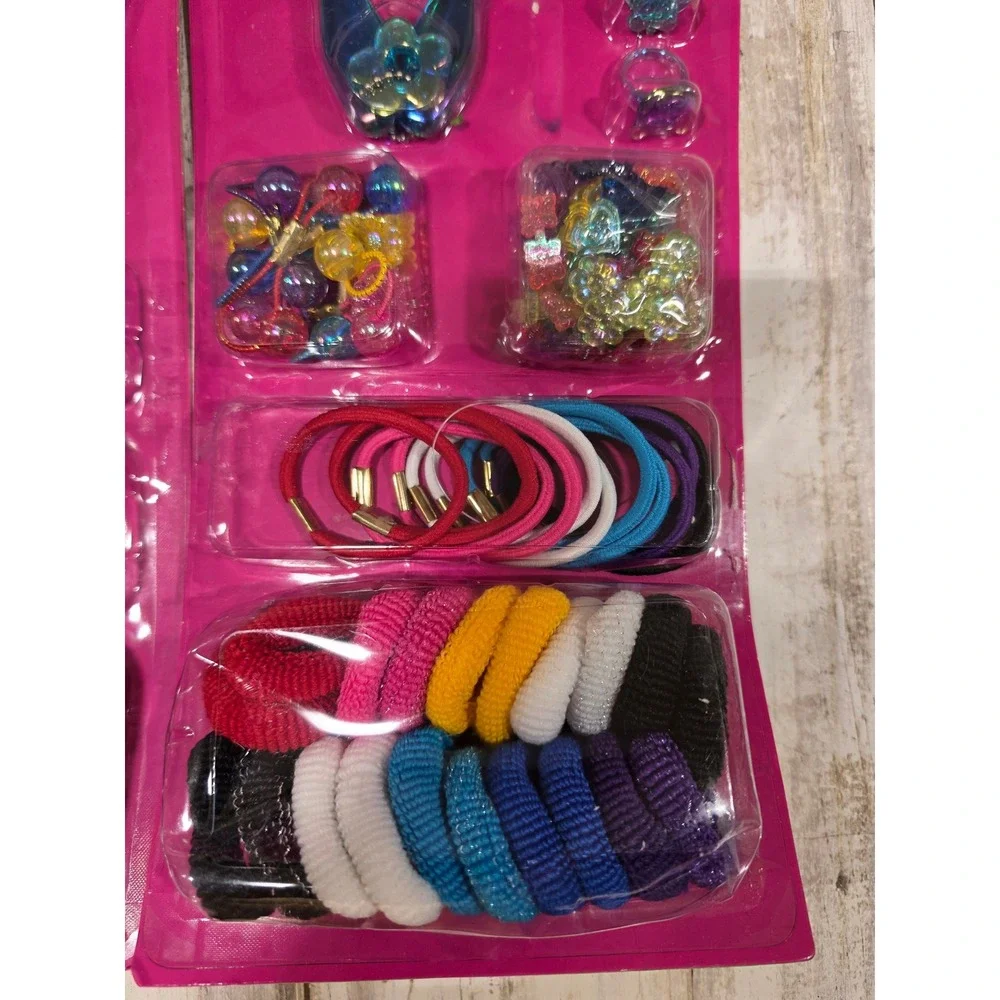 2- Vtg Fun Spirit Girls Hair Accessories 100pc Set Brush Mirror Clips Ties Clips